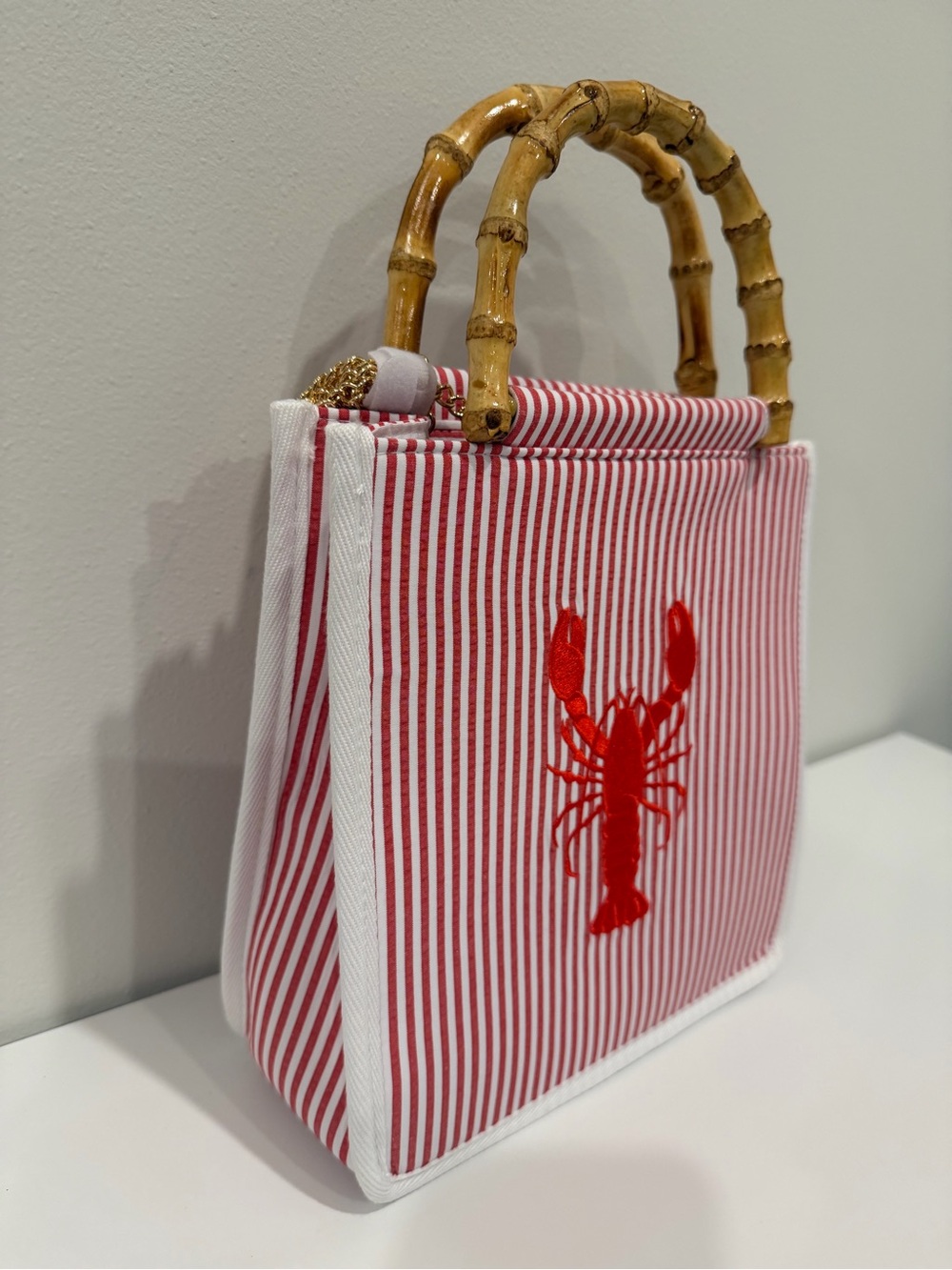 Red Striped Lobster Tote with Bamboo Handles - Picture 2 of 3